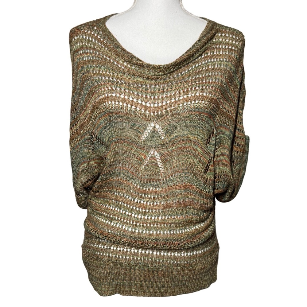 Almost Famous Knit Cowl Neck Sweater Large Green Space Dye Excellent Boho Top
